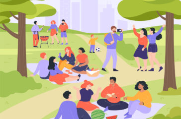People having picnic in public park flat vector illustration