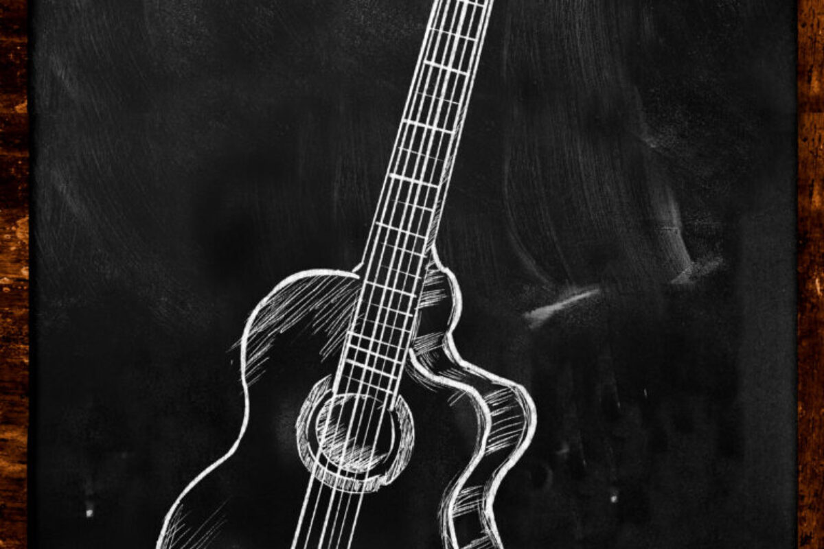 Guitar Classic Acoustic drawing on blackboard music
