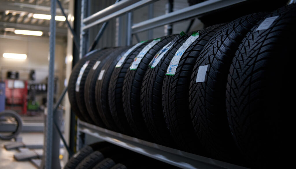 Variety of tyres at busy warehouse