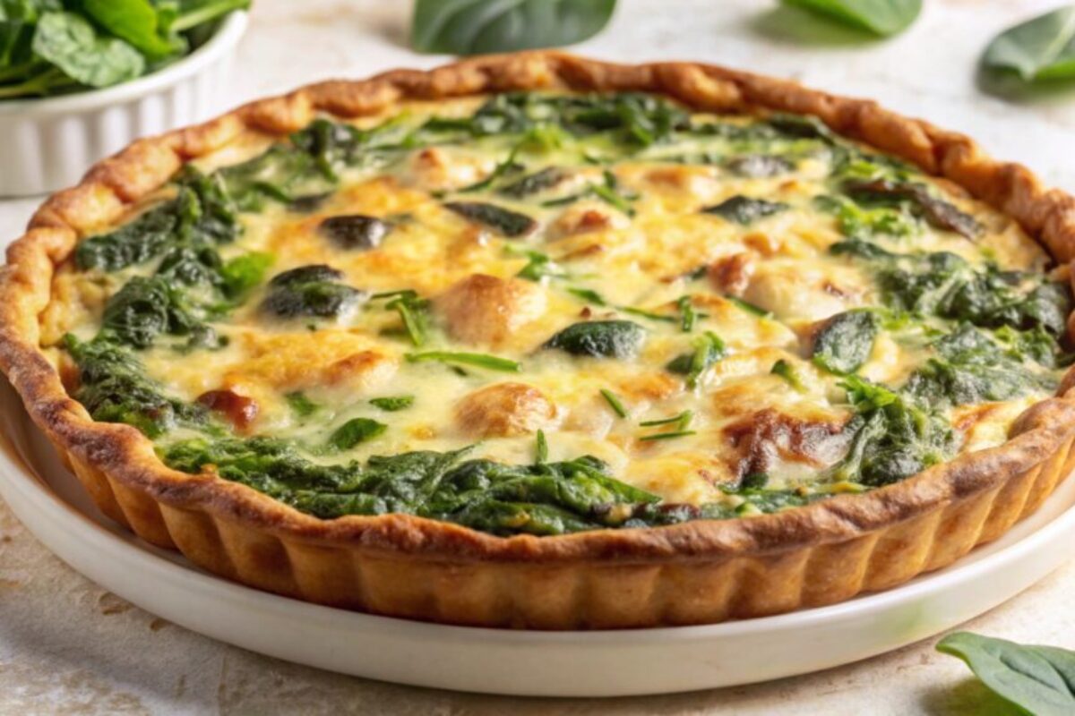 A delicious spinach and ricotta quiche, baked in a flaky crust.